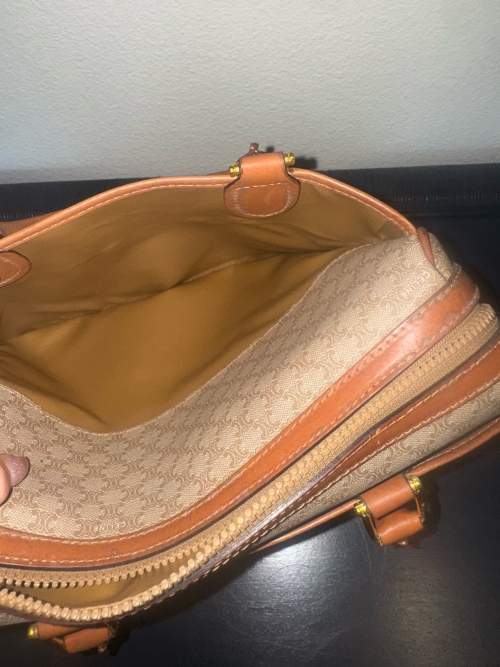 Celine Beige Monogram Macadam Boston Bag with Tan Leather Trim - Picture 16 of 16